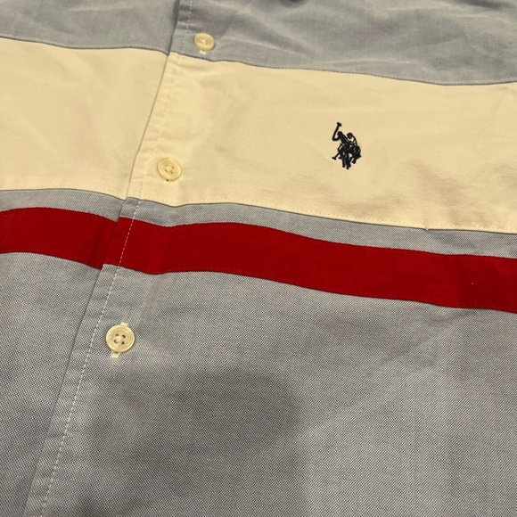 [XL]U.S. Polo Assn. Men's Light Blue Shirt Red White Stripes Embroidered Logo - Picture 3 of 10